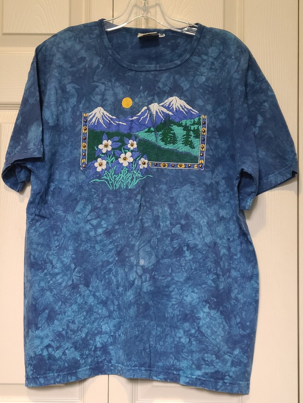 Cactus Bay Vintage 100% Cotton Tie Dye Blue Scenic Mountain Graphic Tee - Size M
